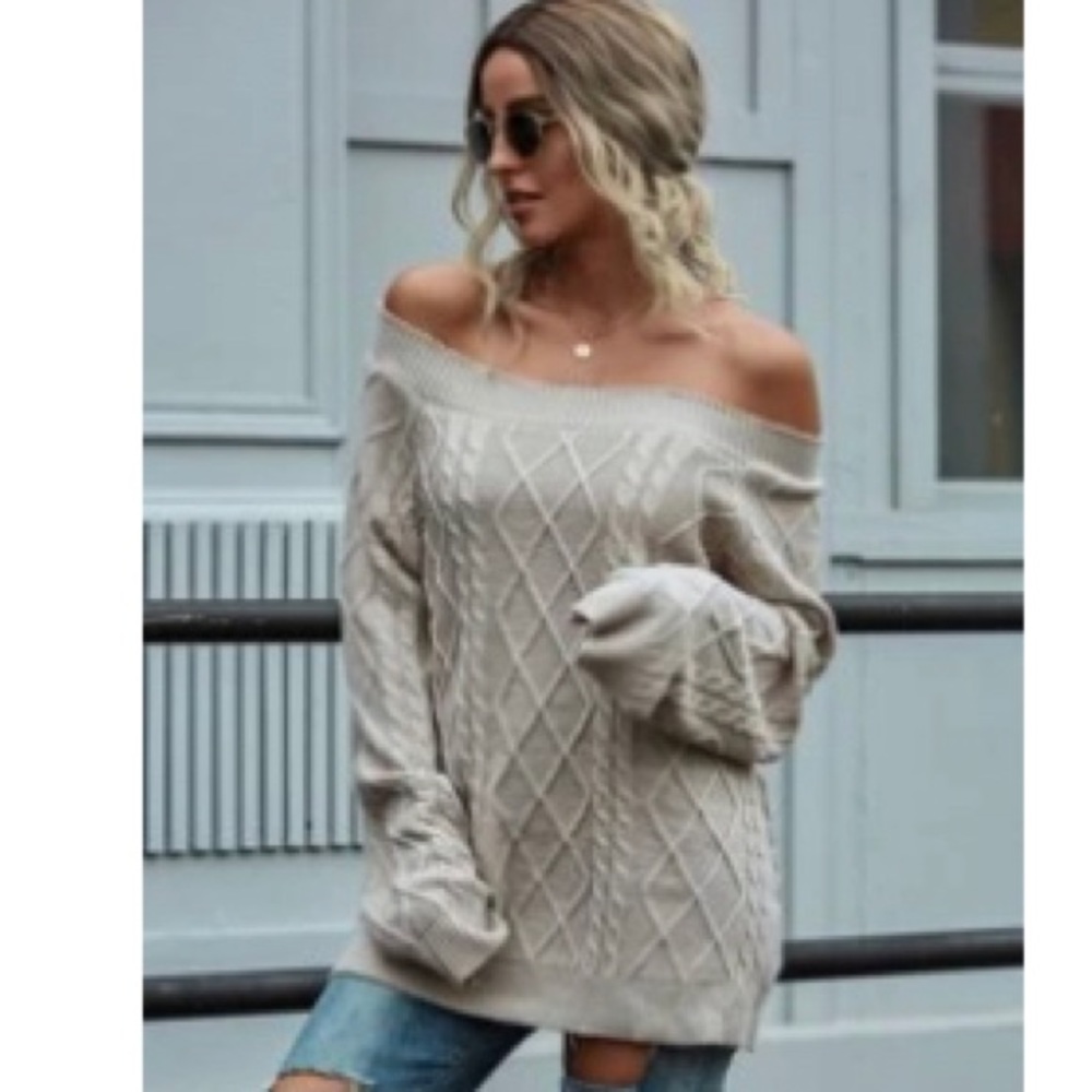 NWOT SHEIN Off the Shoulder Chunky Oversized Cable Knit Sweater
